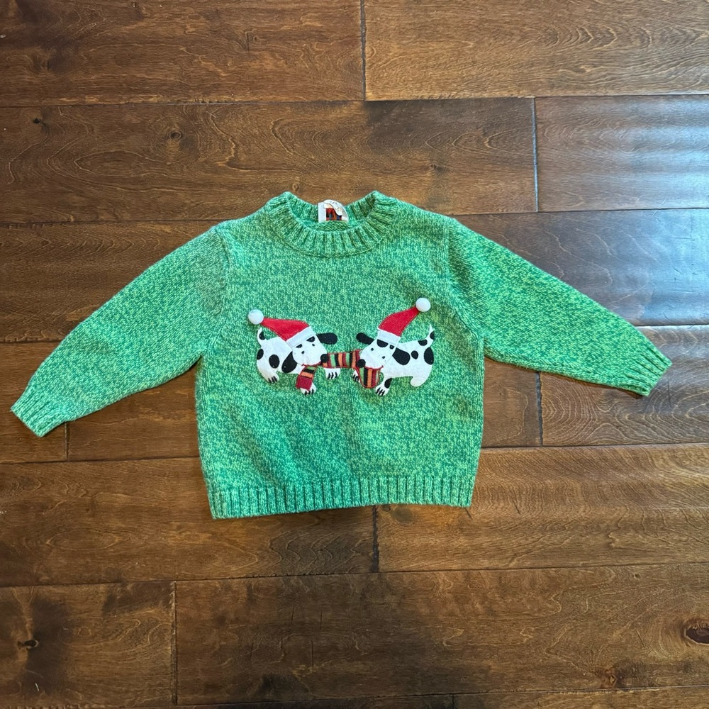 Vintage Dog Puppy Animal Holiday Green Christmas Sweater Unisex 2T